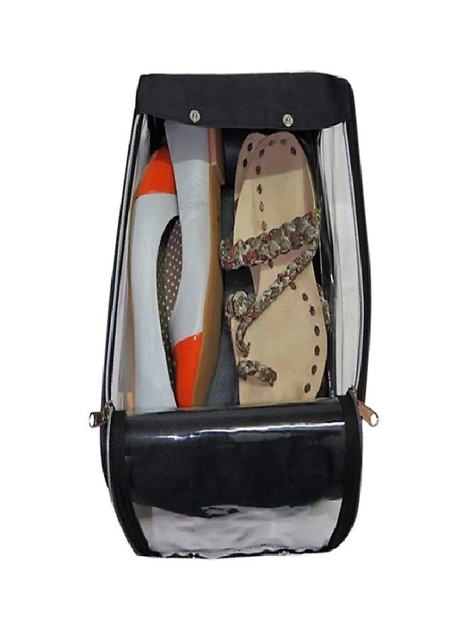 LUCES Fabric Shoe Cover Portable Travelling Half Transparent Storage Bag Footwear Wardrobe Dust-Proof Organizer Pouch Pack of 4 Black - Image 3